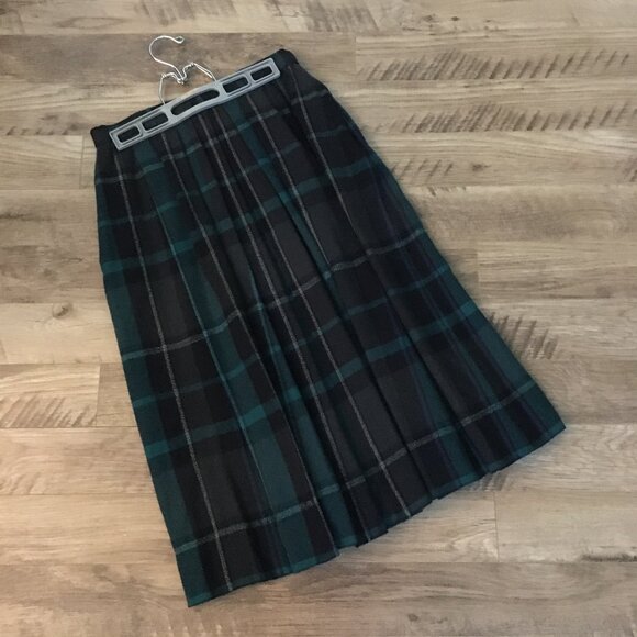 Vintage Gerry Weber Plaid Pleated Wool Skirt 27W - Picture 4 of 12